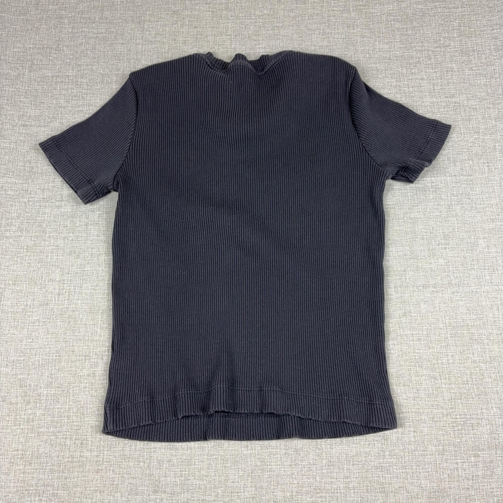 Vince T-Shirt Womens L Blue Ribbed Crew Neck Short Sleeve Slim Basic Stretch - Picture 3 of 7